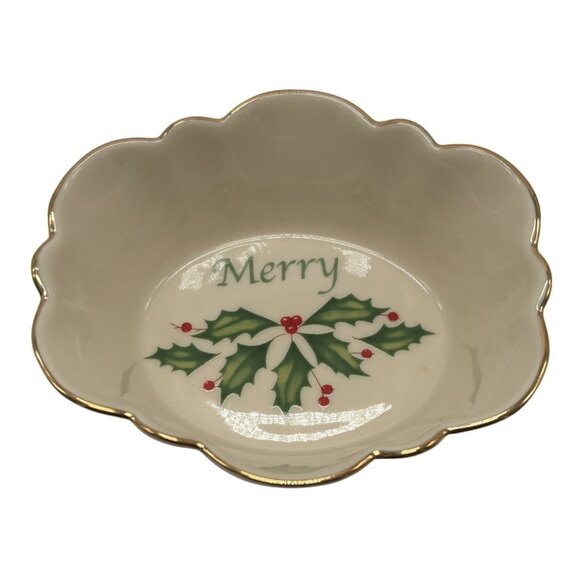 Lenox American By Design "Merry" Holly Berries Oval Fluted Dish 5" NIB Christmas - Picture 5 of 10